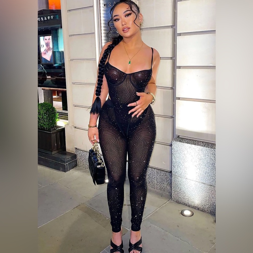 Baddies Only Rhinestone Legging Set - Black